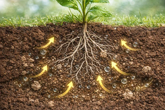 pflanzenwurzeln im boden mit nährstoffaufnahme